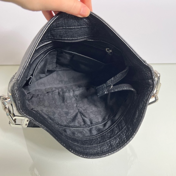 Michael Kors Black Pebbled Leather Handbag Shoulder Bag Silver Hardware *READ - Picture 13 of 16